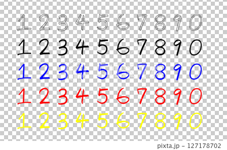手書き風数字セット・カラーバリエーション付きナンバー(0〜9) 手書き風数字セット・カラーバリエーション付きナンバー(0〜9) 127178702