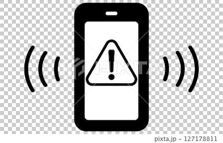 スマートフォンの警告通知アイコンと注意マークのモノクロイラスト スマートフォンの警告通知アイコンと注意マークのモノクロイラスト 127178811