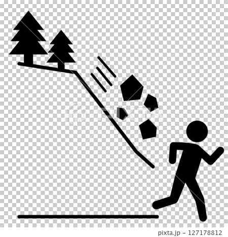 Pictogram of a person escaping from falling rocks 127178812