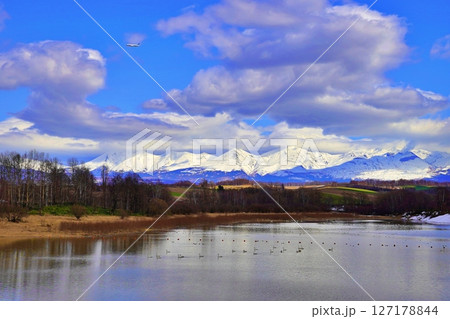 北海道美瑛町 水沢ダムと十勝岳連峰の絶景 127178844