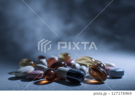 Shiny capsules representing common treatments in general medicine. Shiny capsules representing common treatments in general medicine. 127178969
