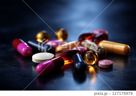 Floating capsules visualizing breakthrough pharmaceutical technology Floating capsules visualizing breakthrough pharmaceutical technology 127178979