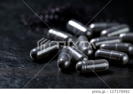 Silver capsules representing targeted pain relief in clinical treatment 127178992