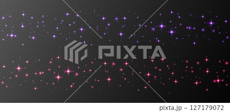 Seamless sparkling stars stripe, shiny particles light effect, transparent flying stardust background 127179072