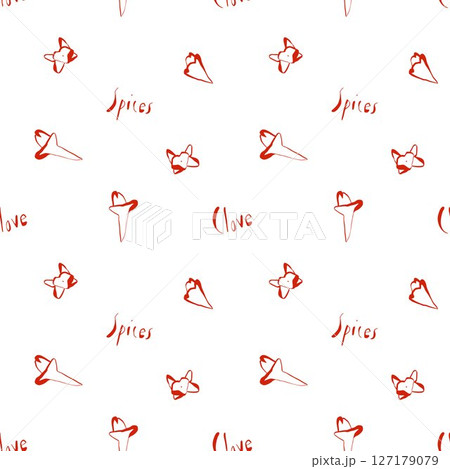 Seamless pattern with hand drawn red clove buds in line art style for kitchen decor packaging and fabric design Seamless pattern with hand drawn red clove buds in line art style for kitchen decor packaging and fabric design 127179079