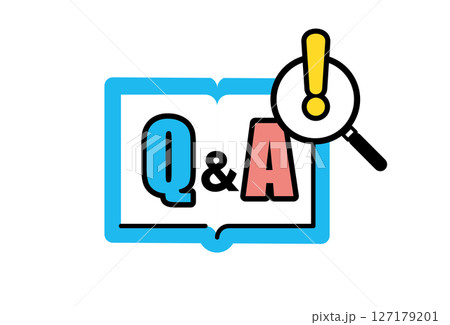 本と虫メガネのQ&Aタイトルイラスト・アイコン 127179201