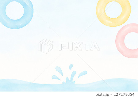 浮き輪と水しぶきの夏背景イラスト（水彩風・余白あり） 127179354