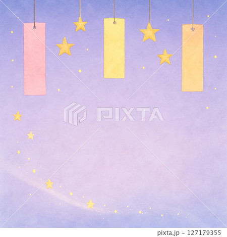 七夕の短冊と星空の背景イラスト（水彩風・夜空・余白あり） 127179355