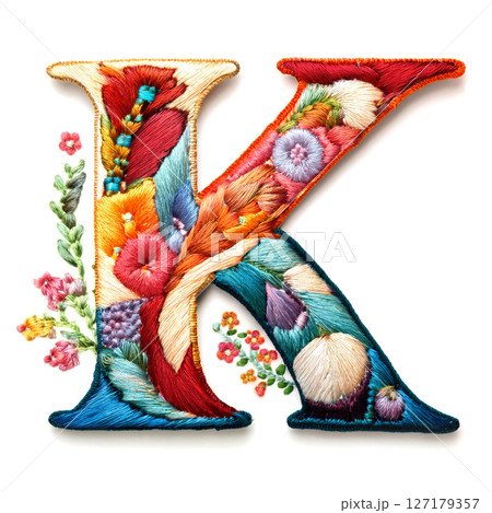 アルファベットの「K」の文字の刺繍 127179357