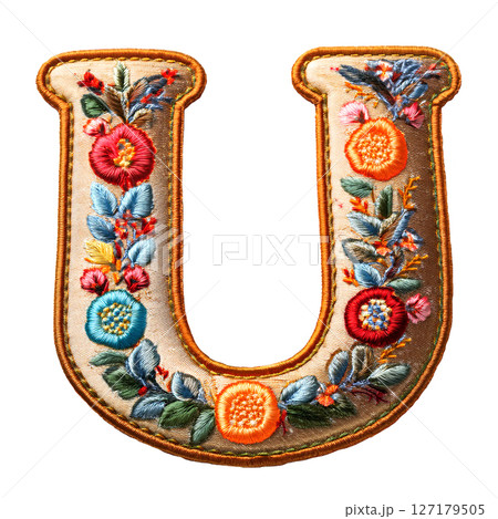 アルファベットの「U」の文字の刺繍 127179505