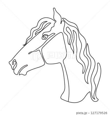 One line drawing art of horse head in profile vector illustration One line drawing art of horse head in profile vector illustration 127179526