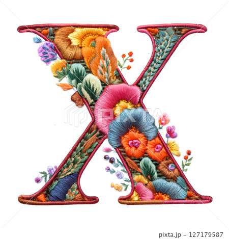 アルファベットの「X」の文字の刺繍 127179587