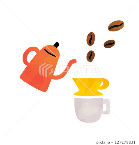 絵本風の手描きコーヒー器具セット 127179831