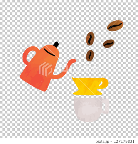 絵本風の手描きコーヒー器具セット 127179831