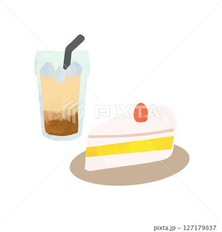 絵本風ショートケーキとアイスカフェラテ 絵本風ショートケーキとアイスカフェラテ 127179837