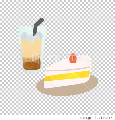 圖畫書風格的脆餅和冰咖啡拿鐵 127179837