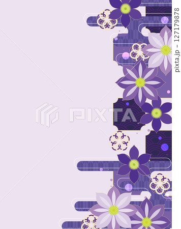 テッセンと紫色の和風背景・縦型 127179878