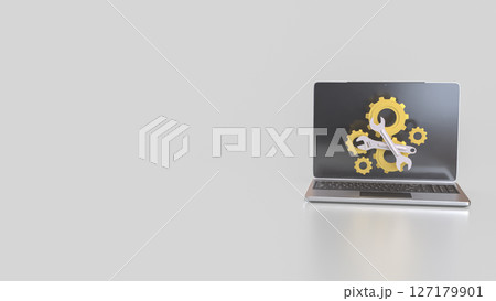 The Laptop and Gear for  fix or repair concept 3d Rendering. 127179901