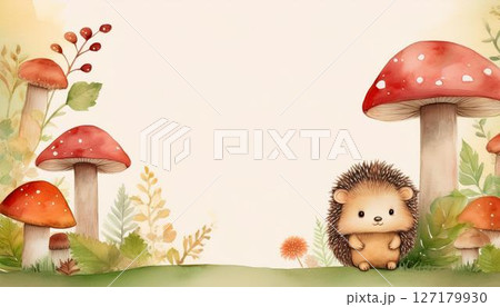 キノコとかわいいハリネズミ キノコとかわいいハリネズミ 127179930