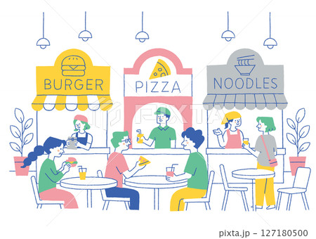 フードコートで食事を楽しむ人たち_色 127180500