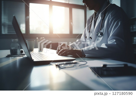 医療現場で働く医師のパソコン作業 127180590