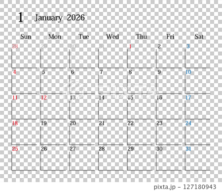 2026年1月、日本のカレンダー 127180943