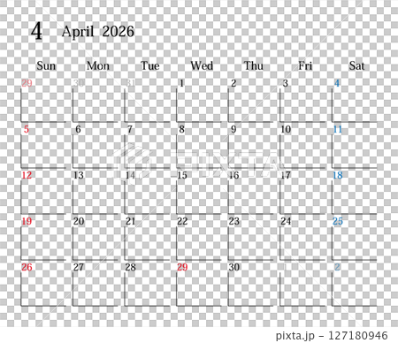 2026年4月、日本のカレンダー 127180946