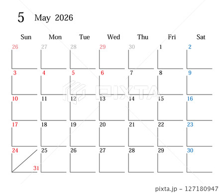 2026年5月、日本のカレンダー 2026年5月、日本のカレンダー 127180947