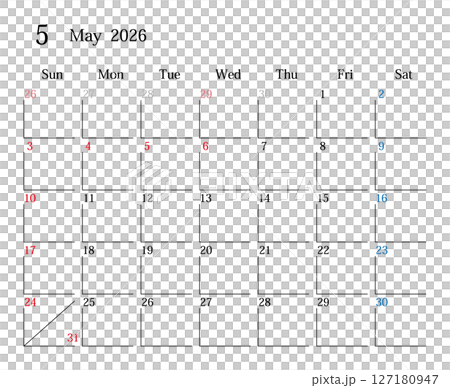 2026年5月、日本のカレンダー 2026年5月、日本のカレンダー 127180947