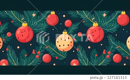 Festive Christmas Ornament Pattern with Red and Gold Baubles on Festive Christmas Ornament Pattern with Red and Gold Baubles on 127181313