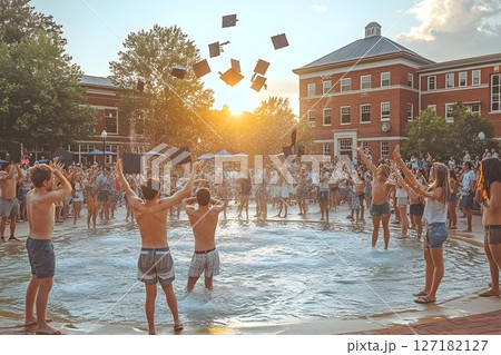 Joyful graduation celebration with mortarboards tossed in the ai 127182127