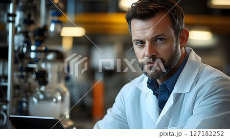 Scientist's Portrait in a Modern Laboratory with Complex Equipme 127182252