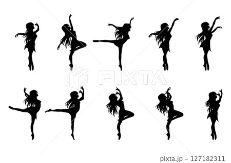 Cute Girl Dancing Silhouette Collection Cute Girl Dancing Silhouette Collection 127182311