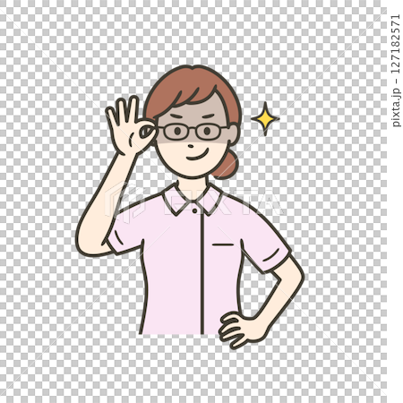 眼鏡を上げて悪巧みしてニヤける若い女性看護師 127182571