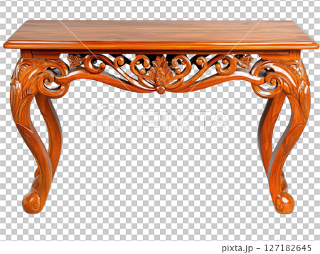 Elegant decorative console table with intricate carvings and wooden finish 127182645