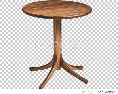 Mid century modern side table with round top and wooden legs, stylish design Mid century modern side table with round top and wooden legs, stylish design 127182657