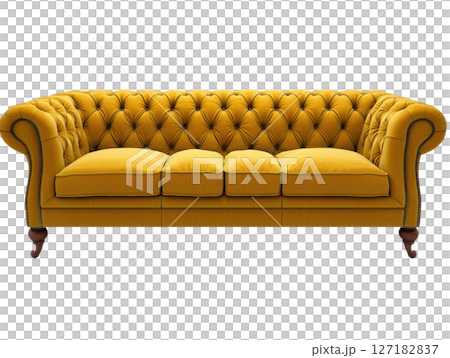 Luxurious tufted sofa in mustard yellow with elegant design and comfort 127182837