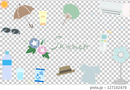 夏の熱中症と紫外線対策のイラスト素材セット 127182878