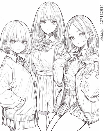 『仲良し』イラストオーダー 仲良し女子高生3人のイラストのイラスト素材 [127182954] - PIXTA