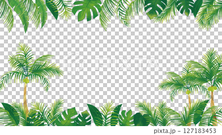水彩熱帶植物裝飾框3套（16：9） 127183453