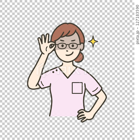 眼鏡を上げて悪巧みしてニヤける若い女性歯科医師 127183590