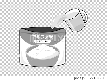 アルファ米に水を注ぐ様子のイラスト 127184314