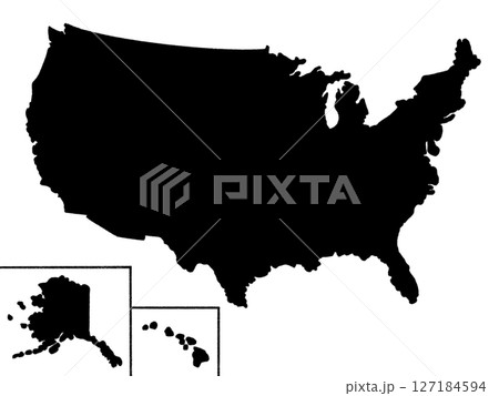 アメリカ合衆国の地図(州境線なし)ブラック アメリカ合衆国の地図(州境線なし)ブラック 127184594