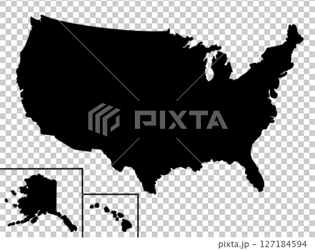 アメリカ合衆国の地図(州境線なし)ブラック アメリカ合衆国の地図(州境線なし)ブラック 127184594
