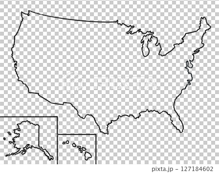 アメリカ合衆国の地図（線画、州境線なし）ブラック 127184602