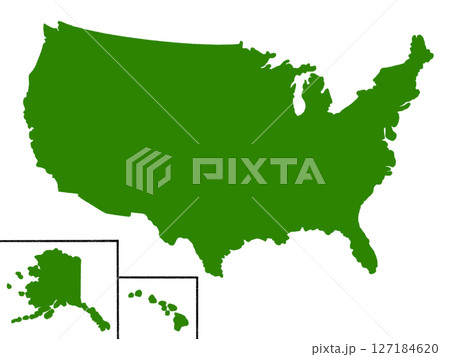 アメリカ合衆国の地図(州境線なし)グリーン アメリカ合衆国の地図(州境線なし)グリーン 127184620