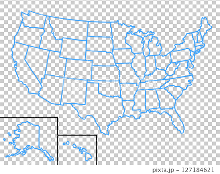 美國地圖（線圖，含州界）藍色 127184621