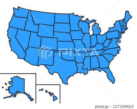 アメリカ合衆国の地図（州境線入り）ブルー 127184623