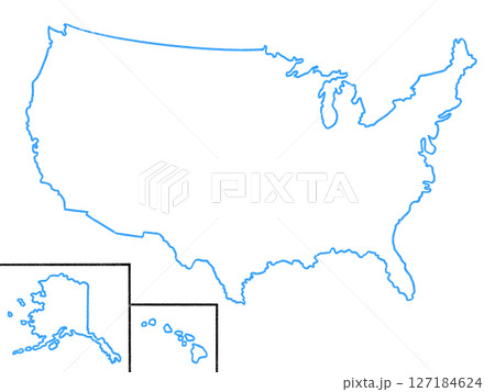 アメリカ合衆国の地図(線画、州境線なし)ブルー アメリカ合衆国の地図(線画、州境線なし)ブルー 127184624