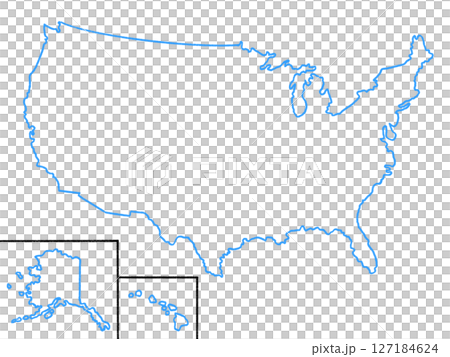 アメリカ合衆国の地図(線画、州境線なし)ブルー アメリカ合衆国の地図(線画、州境線なし)ブルー 127184624